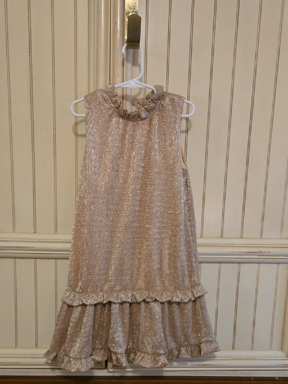 Girls Kate Spade Sparkle Ruffle Hem Sleeveless Dress - Champagne